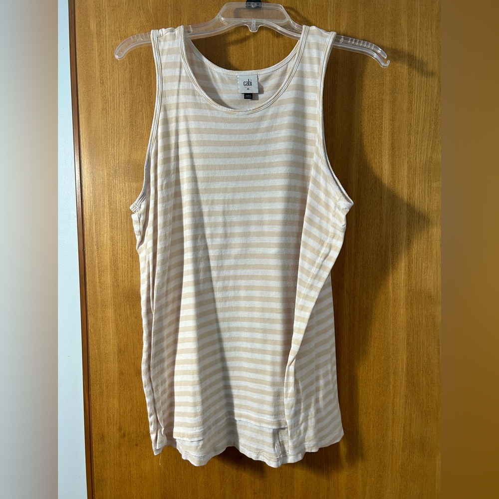 CAbi Beige and White Striped Tank Top